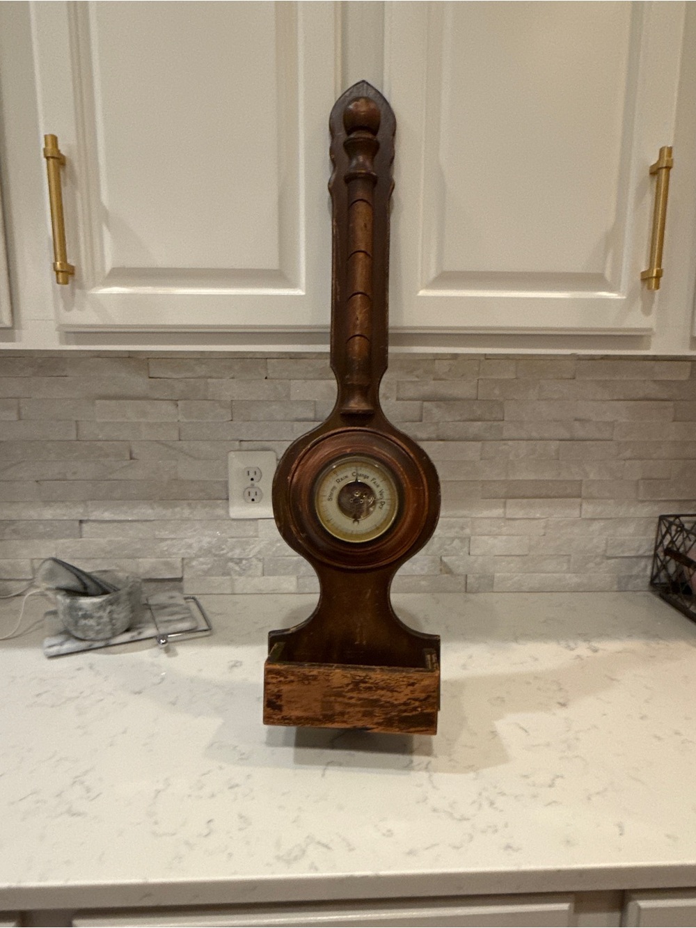 Wooden Wall Barometer Letter Holder Colonial Revival Weather Station Decor VTG.